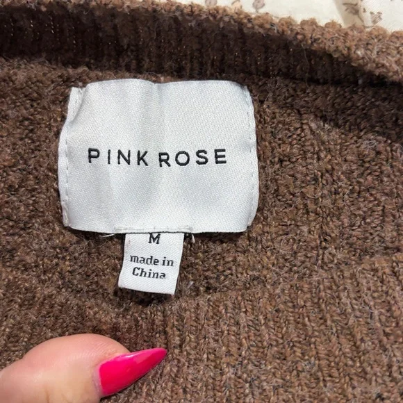 Pink Rose Chocolate Brown Crew Neck Sweater - Picture 2 of 2